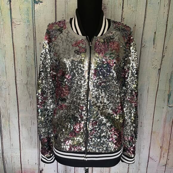 Victoria's Secret PINK Jacket Womens XS Multicolor Sequin Varsity Bomber - Picture 5 of 7